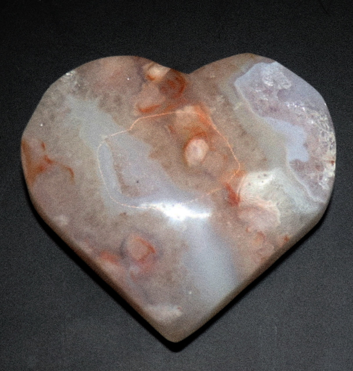 Flower Agate Gemstone Curved Heart & Stand