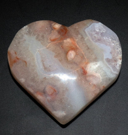 Flower Agate Gemstone Curved Heart & Stand