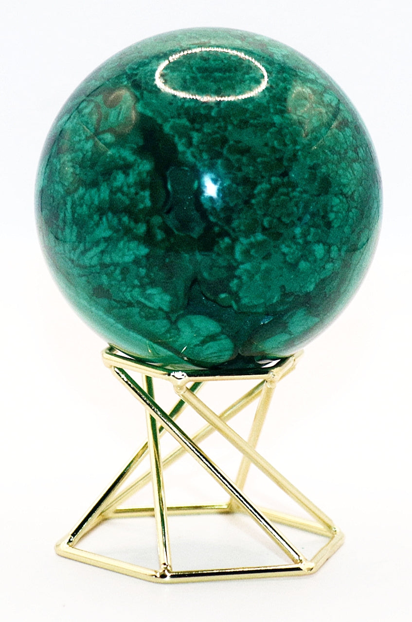 Malachite Gemstone Sphere & Gold Tone Sphere Stand