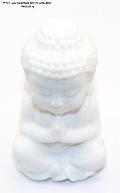 White Jade Gemstone Carved of Buddha Meditating