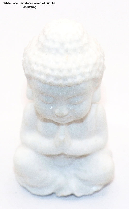 White Jade Gemstone Carved of Buddha Meditating