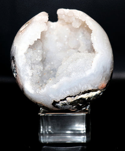 Rare White Jade Specimen Sphere & Square Clear Stand