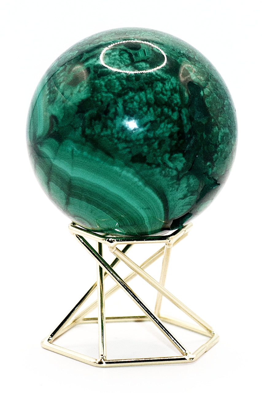 Malachite Gemstone Sphere & Gold Tone Sphere Stand