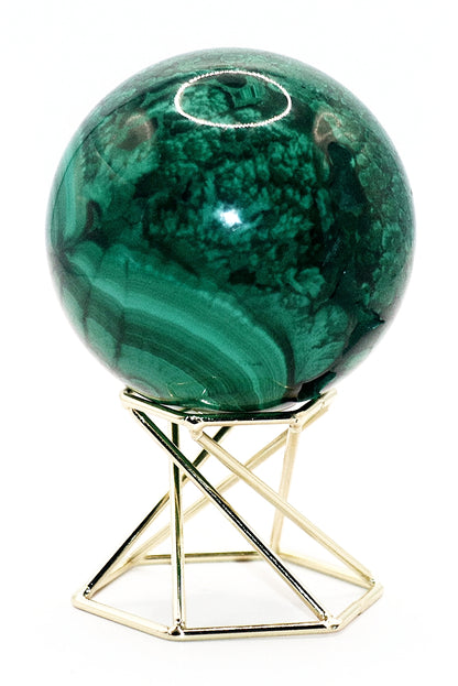 Malachite Gemstone Sphere & Gold Tone Sphere Stand
