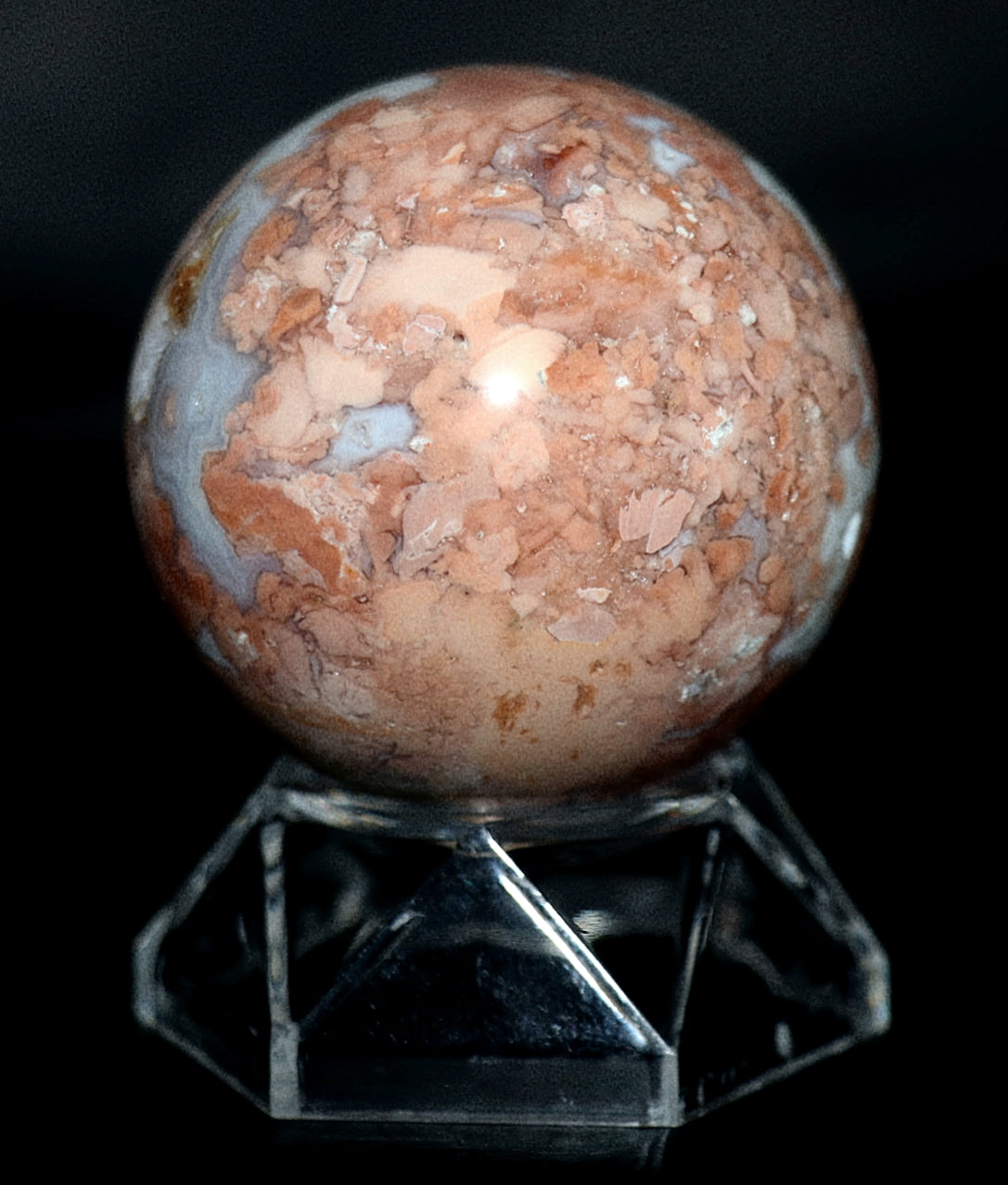 Cotton Candy Agate Gemstone Clear Sphere  Stand