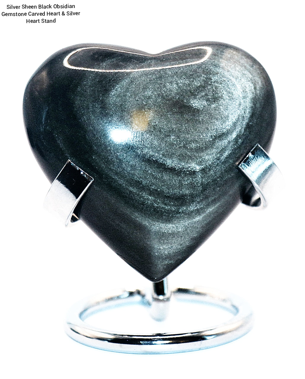Silver Sheen Black Obsidian Gemstone Carved Heart