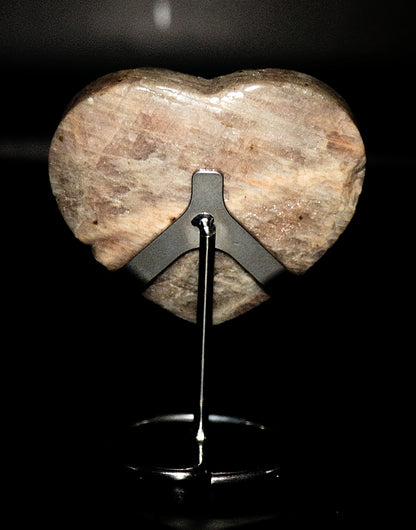 Blue Flash Moonstone Carved Hearts Gemstone & Stand