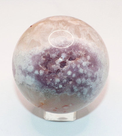 70 - 80mm+  Rare Pink Amethyst Gemstone Sphere & Golden Triangle Sphere Holder & Clear Square Sphere Stand