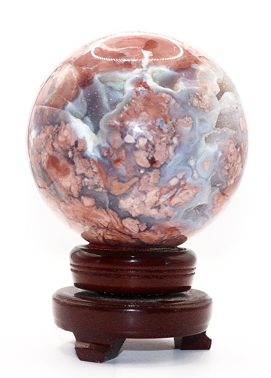 Cotton Candy Agate Gemstone Clear Sphere  Stand