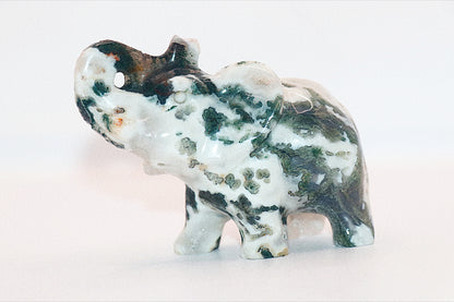 Rare Green Moss Curved Gemstone Elephant