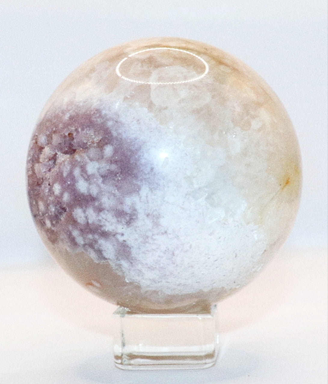 70 - 80mm+  Rare Pink Amethyst Gemstone Sphere & Golden Triangle Sphere Holder & Clear Square Sphere Stand