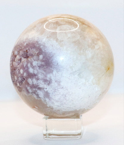 70 - 80mm+  Rare Pink Amethyst Gemstone Sphere & Golden Triangle Sphere Holder & Clear Square Sphere Stand