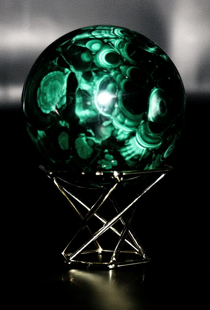 Malachite Gemstone Sphere & Gold Sphere Stand