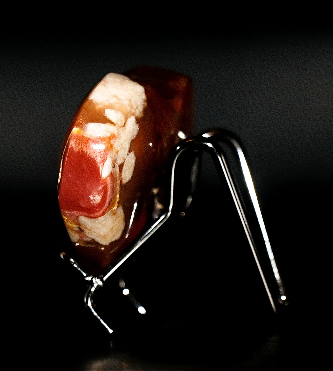 Flower Agate Gemstone Curved Heart & Stand