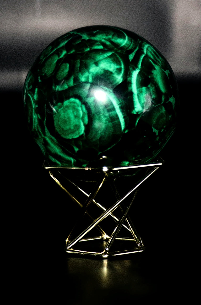 Malachite Gemstone Sphere & Gold Sphere Stand