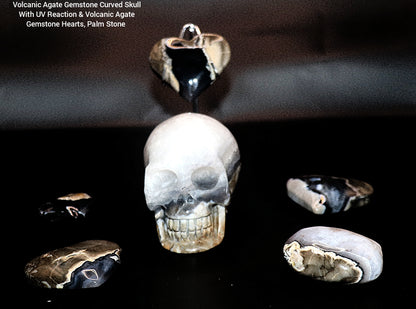 Volcanic Agate Gemstone Curved Skull With UV Reaction