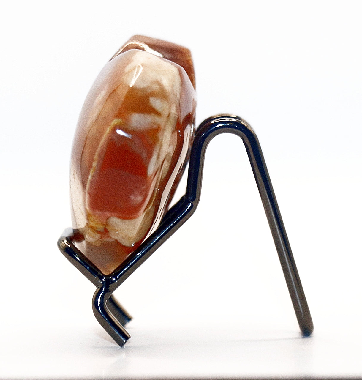 Flower Agate Gemstone Curved Heart & Stand