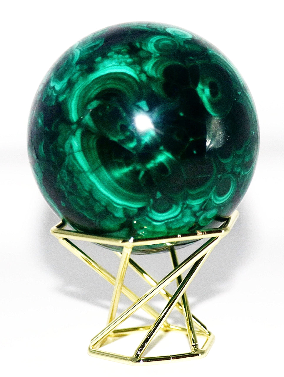 Malachite Gemstone Sphere & Gold Sphere Stand