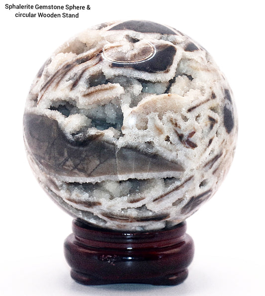 Sphalerite Gemstone Sphere & Circular Wooden Stand
