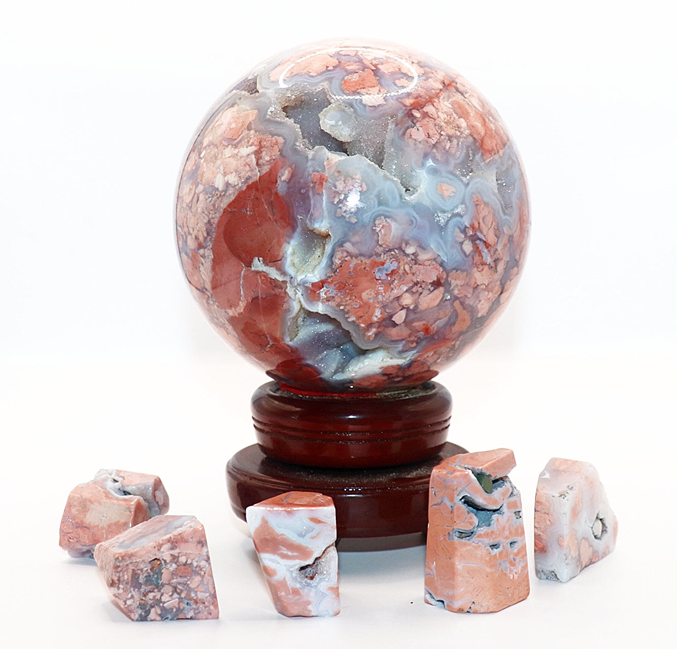Cotton Candy Agate Gemstone Clear Sphere  Stand