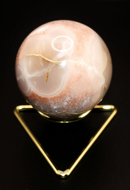 Rare Pink Amethyst Gemstone Sphere & Golden Triangle Sphere Holder