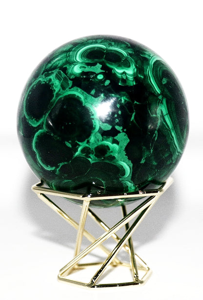 Malachite Gemstone Sphere & Gold Sphere Stand