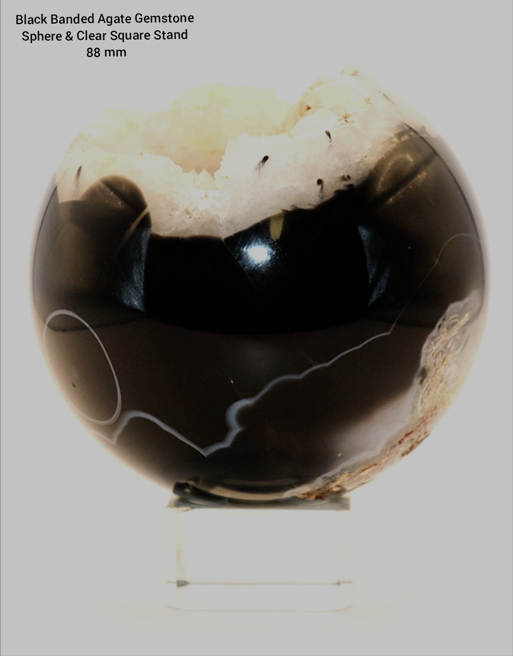 Gemstone Spheres & Stands Black Banded Agate Sphere & Clear Square Sphere Stand