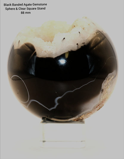 Gemstone Spheres & Stands Black Banded Agate Sphere & Clear Square Sphere Stand