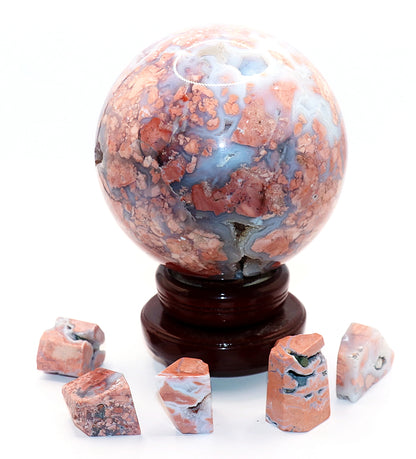 Cotton Candy Agate Gemstone Clear Sphere  Stand
