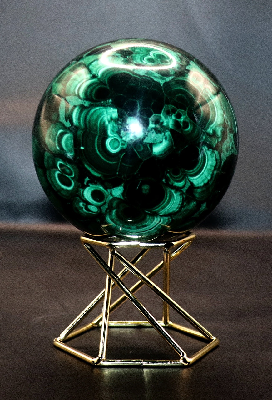 Malachite Gemstone Sphere & Gold Tone Sphere Stand