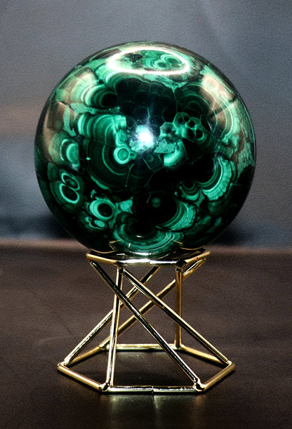 Malachite Gemstone Sphere & Gold Tone Sphere Stand