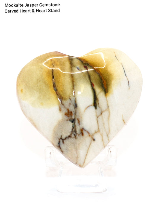 Mookaite Jasper Gemstone Carved Heart & Heart Stand
