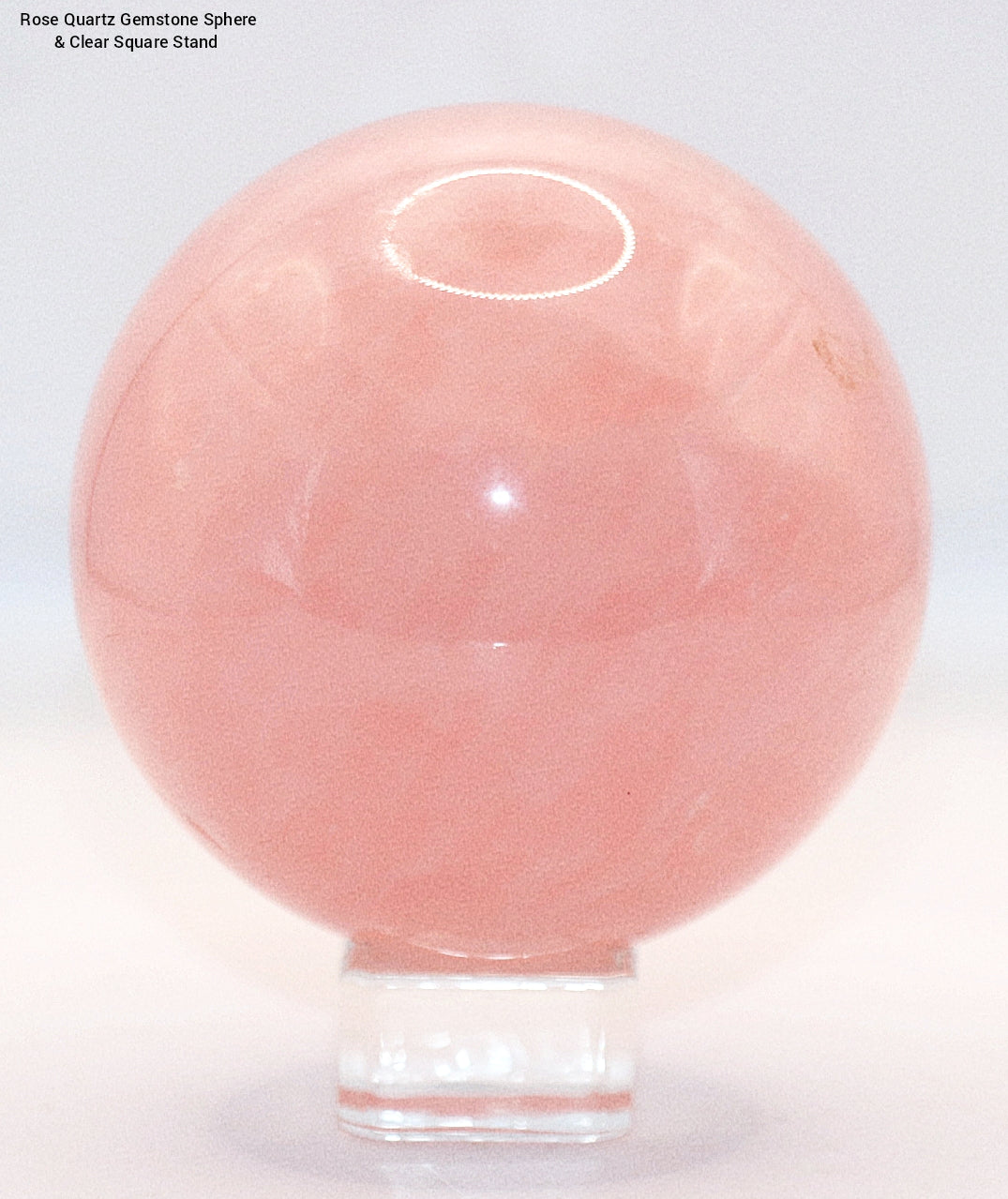 Buddha Meditating Carving & 60-70mm Rose Quartz Gemstone Sphere & Square Glass Stand