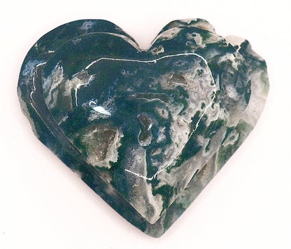 Green Moss Agate Double Hearts Carved Gemstone & Stands
