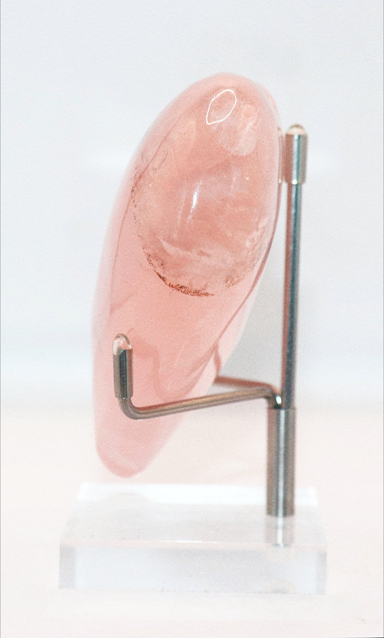 Rose Quartz Gemstone Carved Hearts & Stand