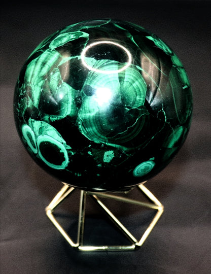Malachite Gemstone Sphere & Gold Tone Sphere Stand