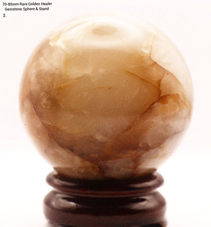 70 - 80mm 73mm - 87mm Rare Golden Healer Gemstone Sphere & Stand