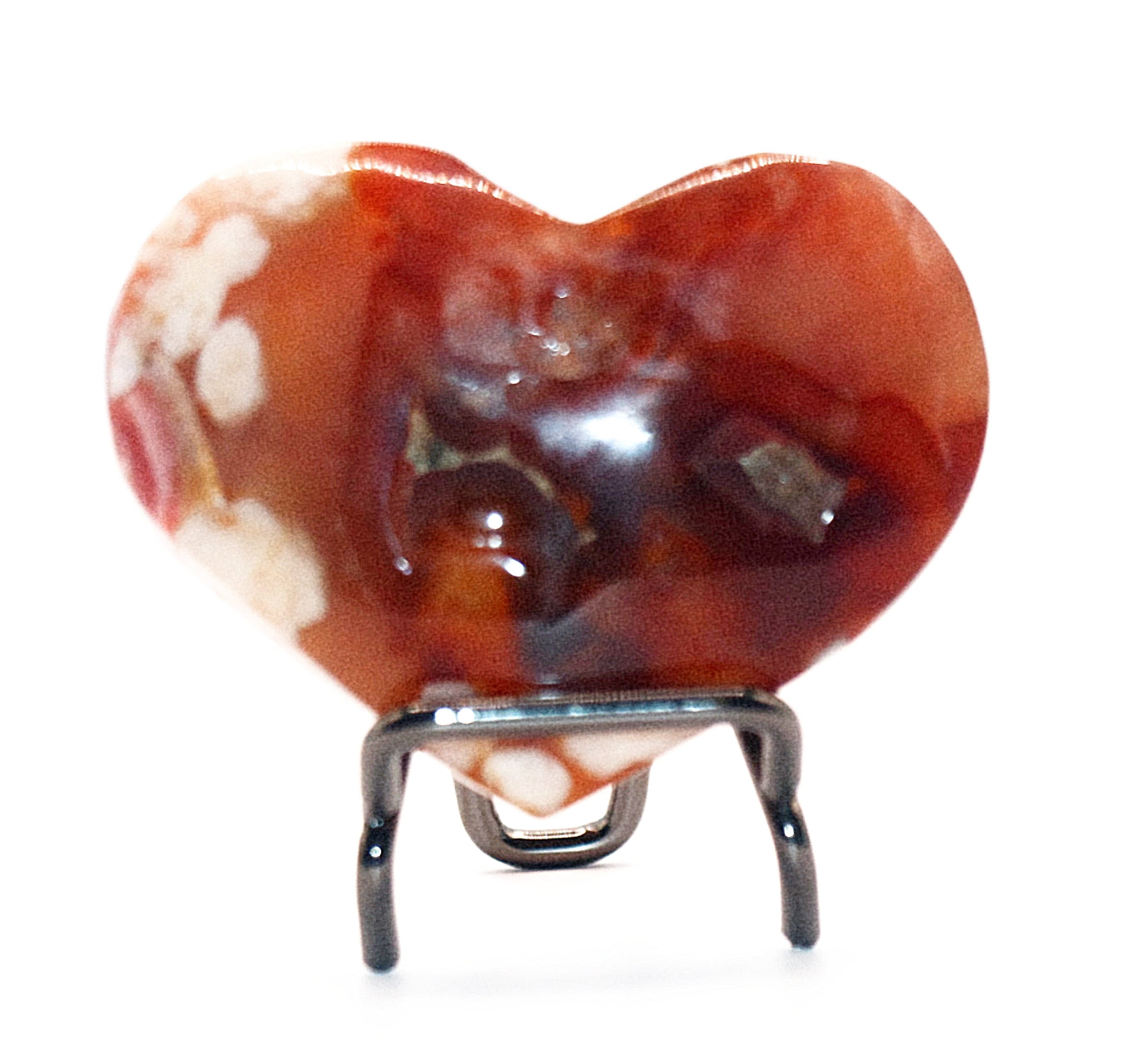 Flower Agate Gemstone Curved Heart & Stand