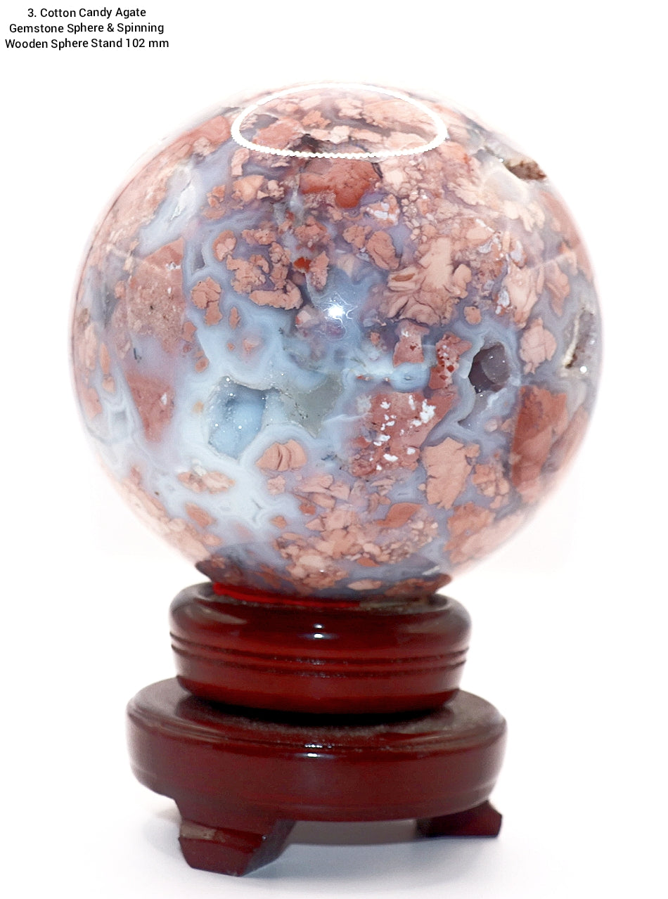 Cotton Candy Agate Gemstone Clear Sphere  Stand