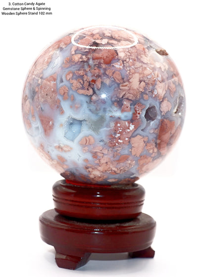 Cotton Candy Agate Gemstone Clear Sphere  Stand