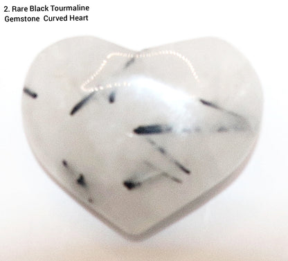 Rare Black Tourmaline Gemstone Curved Tear Drop & Curved Heart