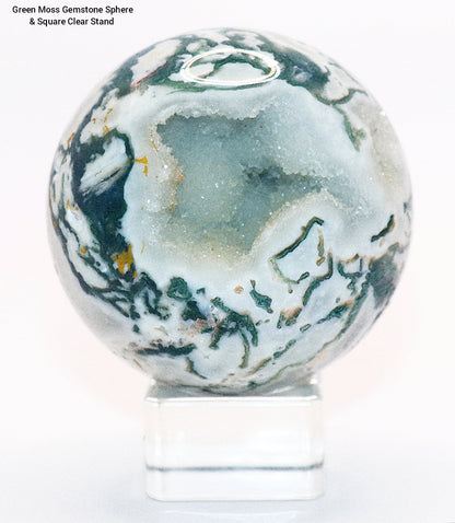 Esfera y soporte de piedra preciosa de ágata musgosa verde de 70 a 80 mm