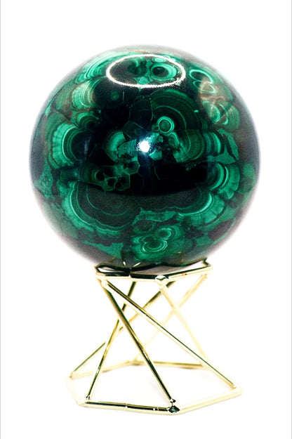 Malachite Gemstone Sphere & Gold Tone Sphere Stand