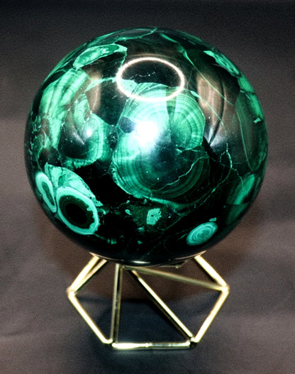 Malachite Gemstone Sphere & Gold Tone Sphere Stand