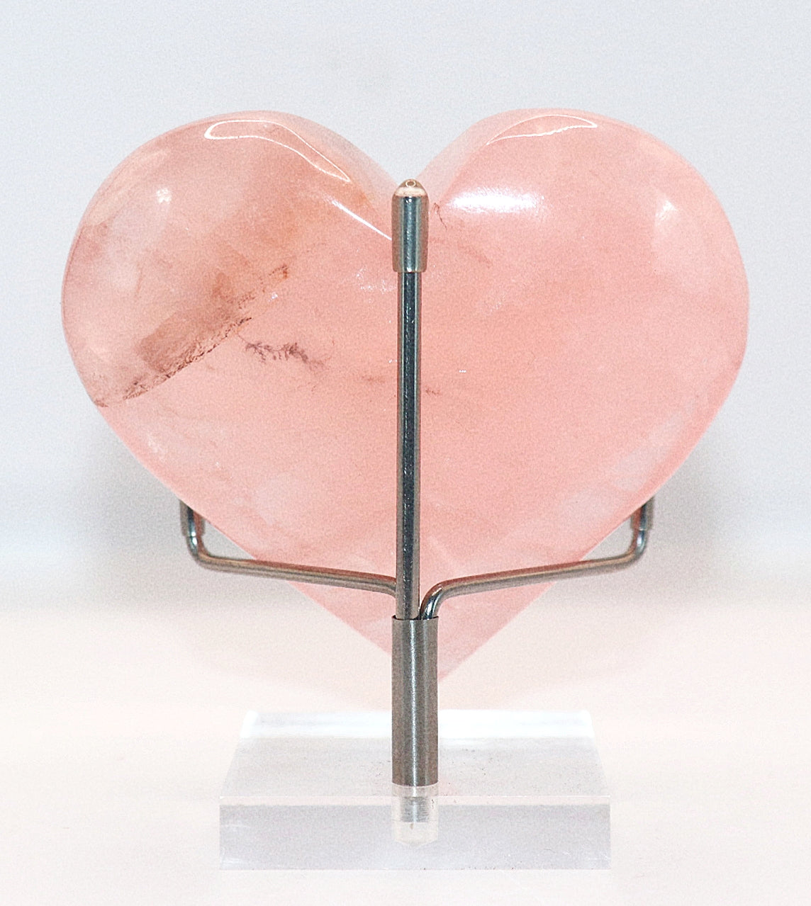 Rose Quartz Gemstone Carved Hearts & Stand