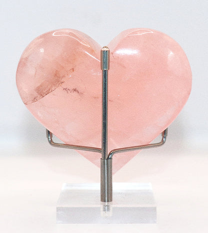 Rose Quartz Gemstone Carved Hearts & Stand