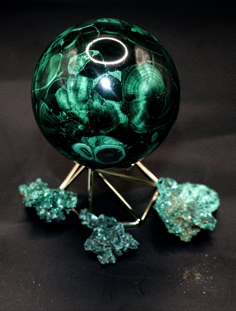 Malachite Gemstone Sphere & Gold Tone Sphere Stand