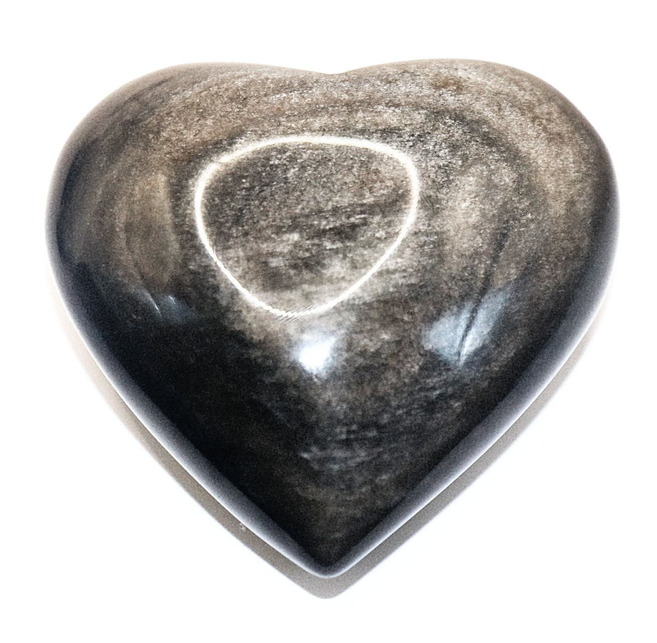 Silver Sheen Black Obsidian Gemstone Carved Heart