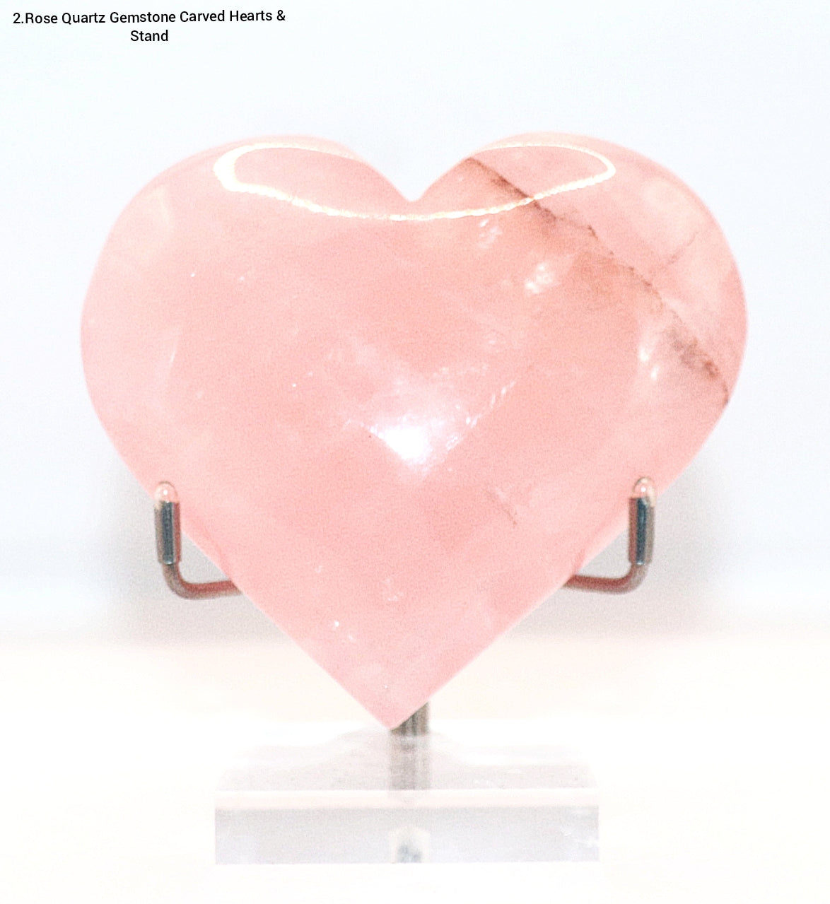 Rose Quartz Gemstone Carved Hearts & Stand