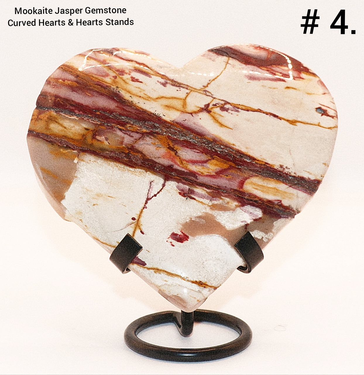 Mookaite Jasper Gemstone  Curved Hearts & Hearts Stands